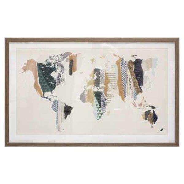 Keretezett falikép, világtérkép, 80x50 cm - MONDETTE - Butopêa