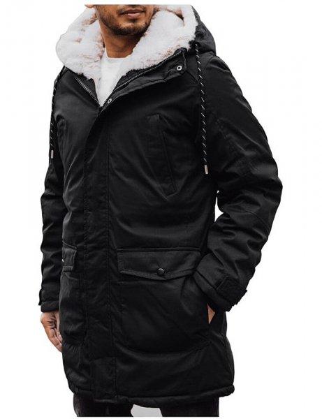 fekete téli kabát zsebekkel