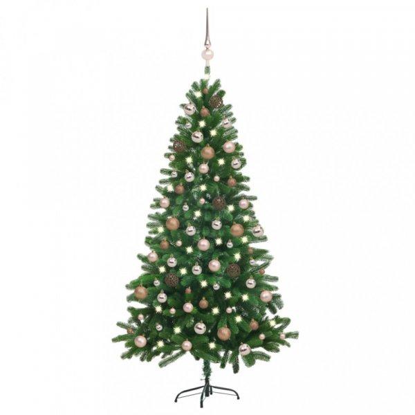 Zöld megvilágított műkarácsonyfa gömb szettel 180 cm