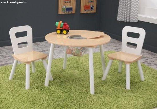 Kerek játéktárolós asztal + 2 szék gyerekbútor szett - natúr, Kidkraft