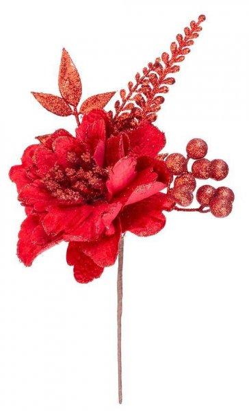 MagicHome karácsonyi ág, virággal, piros, 28 cm