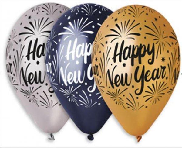 Léggömb, 33 cm, "Happy New Year", 3 különböző szín
