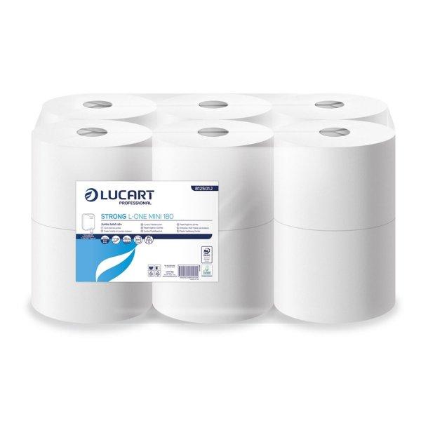 Toalettpapír 2 rétegű közületi átmérő:18,2 cm laponkénti adagolás 12
tek/csom Strong L-One Mini Lucart_812501J hófehér