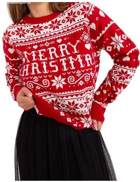 piros női pulóver karácsonyi mintával