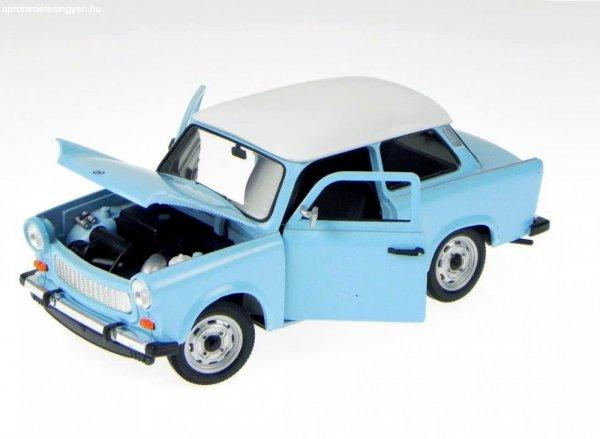 Welly 24037WBL 1:24 15cm kétütemű Trabant 601 kék 2T Trabi fém modell autó
fehér tetővel, nyitható motorháztetővel