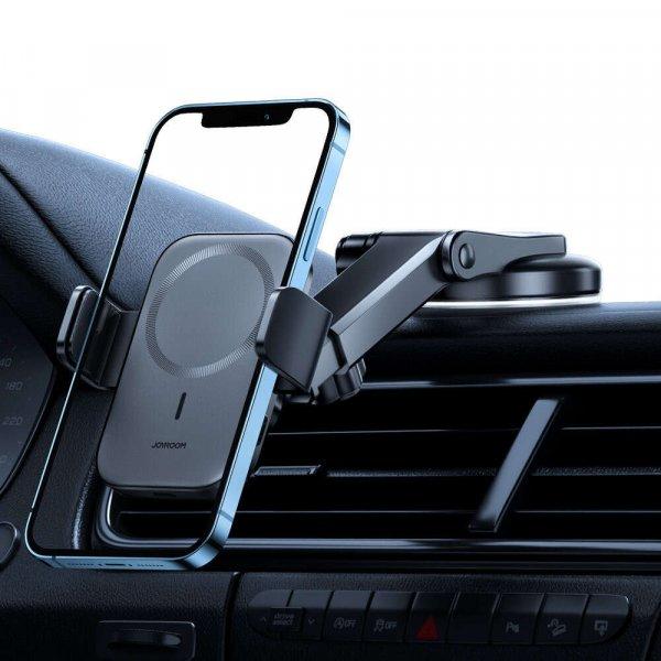 Joyroom JR-ZS295 szellőzőrácsra rögzíthető befogós autós telefontartó,
Qi töltés, 15W, Fekete