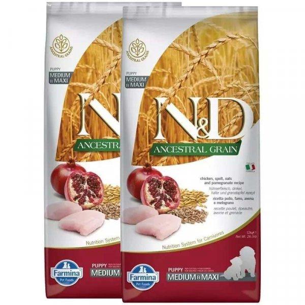 N&D Dog Ancestral Grain csirke,tönköly,zab&gránátalma Puppy Medium&maxi
2x12kg