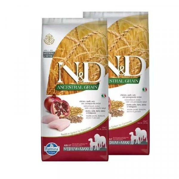 N&D Dog Ancestral Grain csirke, tönköly, zab&gránátalma adult medium&maxi
2x12kg