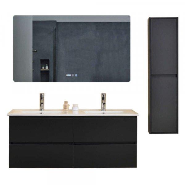 Hongkong Duo Antracit 120 komplett fürdőszoba bútor szett fali
mosdószekrénnyel, dupla kerámia mosdóval, tükörrel és magas szekrénnyel