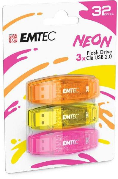 Emtec 32GB Neon USB 2.0 Pendrive - Vegyes színek (3db)