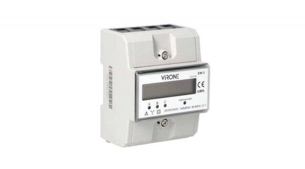 Orno / Virone EM-3 háromfázisú fogyasztásmérő 80A  DIN sinre szerelhető,
moduláris mérő