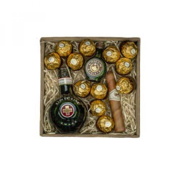 Wood Box: Zwack Unicum + Ferrero Rocher + csoki Szívar
