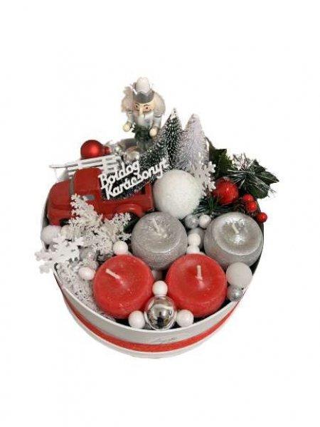 Adventi asztaldísz Box - karácsonyi dekoráció -  piros teherautó és
diótörő
