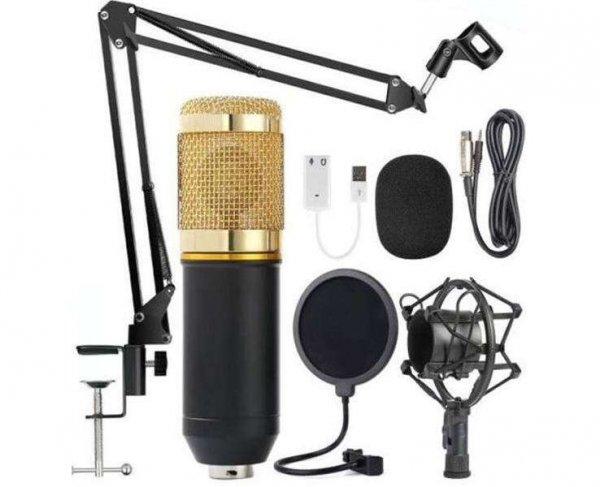 Professzionális Stúdiómikrofon készlet + állvány, Fekete-arany
