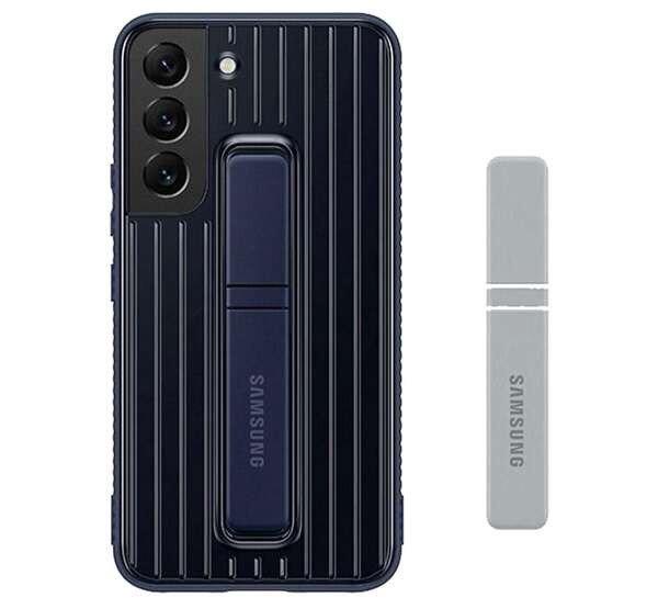 SAMSUNG műanyag telefonvédő (dupla rétegű, gumírozott, asztali tartó
funkció) SÖTÉTKÉK Samsung Galaxy S22 5G (SM-S901)