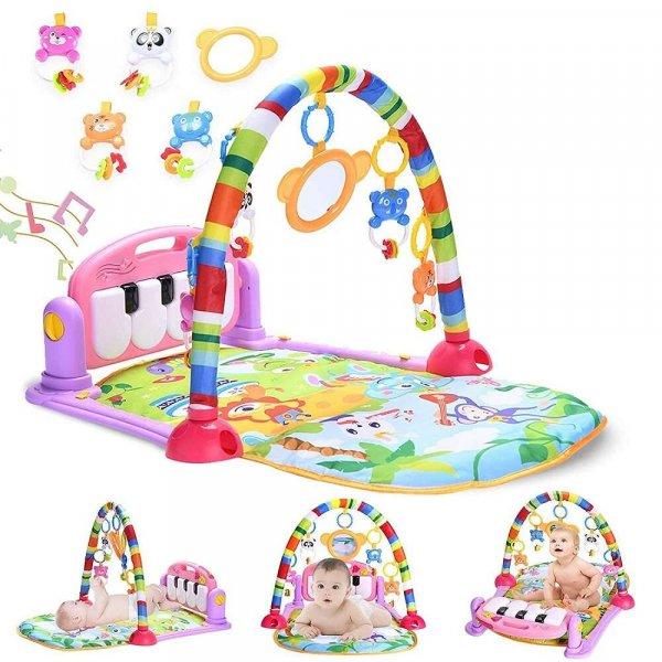 Piano Fitness baba játszószőnyeg - állatos csörgőkkel, hang-, és
fényhatásokkal, altatózenével - rózsaszín/lila (BBJ)