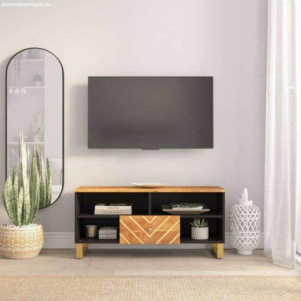 vidaXL barna és fekete tömör mangófa TV-szekrény 100x33,5x46 cm