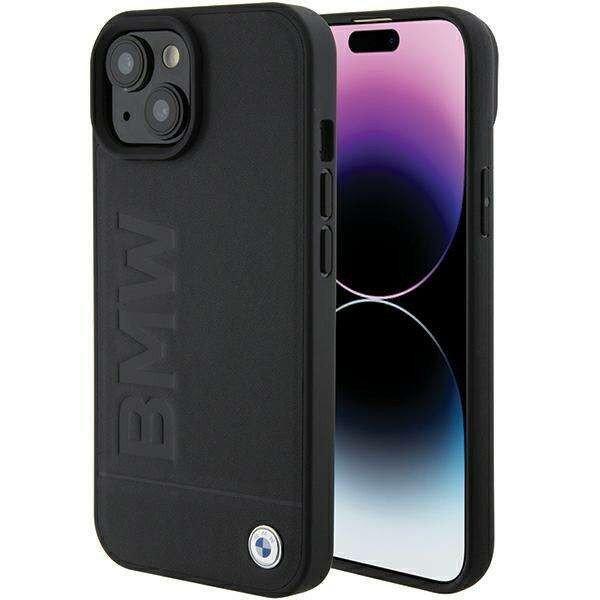 BWM MagSafe bőr Hot Stamp tok iPhone 15 Plus készülékhez - fekete