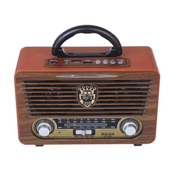 Retro rádió 4in1Bluetooth Hordozható hangszóró, kihangosító,
kártyaolvasóval, USB, AUX, FM rádió, Meier M-115BT