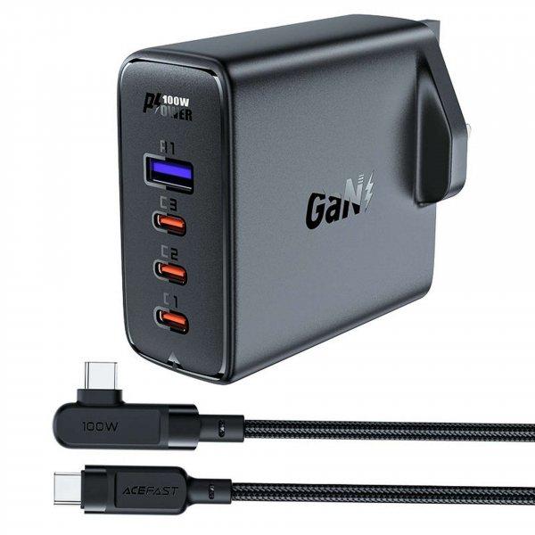 Gyorstöltő GaN UK 100W tápellátás 3x USB C 1x USB - fekete