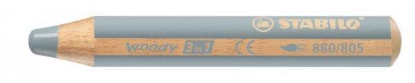 Színes ceruza, kerek, vastag, STABILO "Woody 3 in 1", ezüst