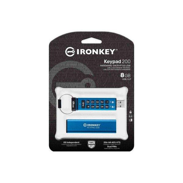 Kingston IKKP200/8GB IronKey Keypad 200 8 GB, USB 3.2 Gen 1 Kék pendrive