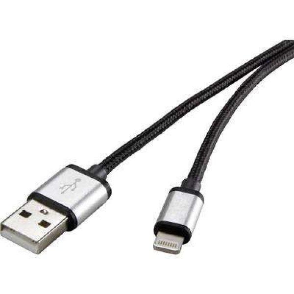 Renkforce USB 2.0 Csatlakozókábel [1x USB 2.0 dugó, A típus - 1x Apple Dock
dugó Lightning] 3.00 m Sötétszürke Gesleeved