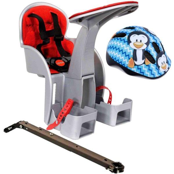 Gyermek kerékpárülés SafeFront Classic, központi rögzítési helyzet, 15
kg és védősisak XS 44-48 Penguin, WeeRide, szürke/piros