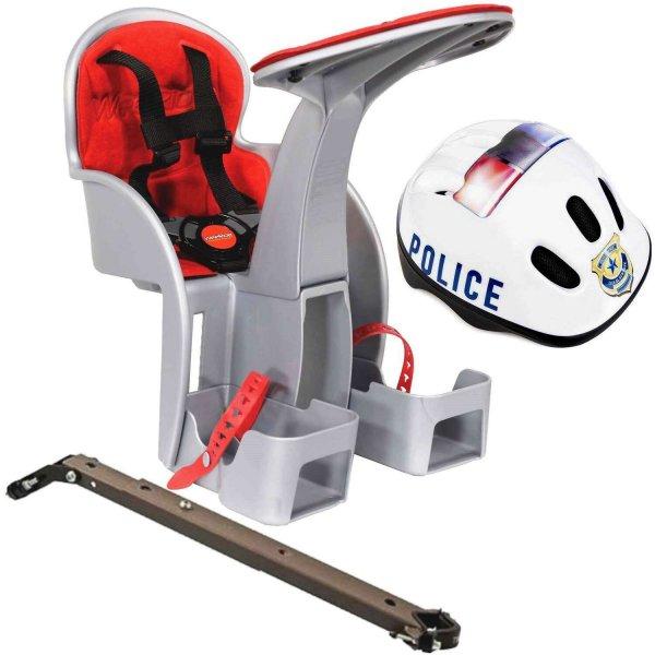 Gyermek kerékpárülés SafeFront Classic, központi rögzítési helyzet, 15
kg és védősisak XS 44-48 Police, WeeRide, szürke/piros
