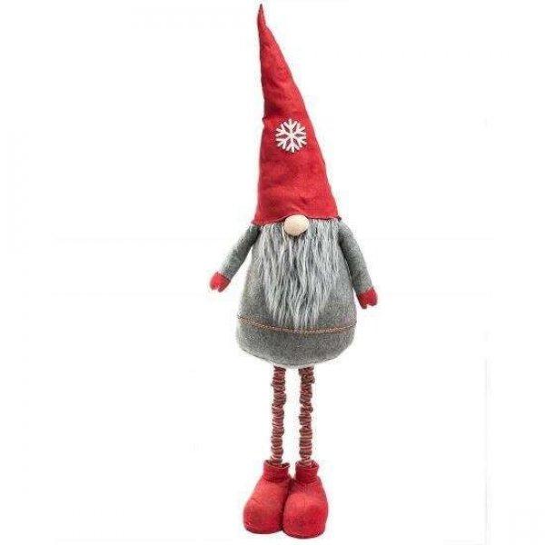 Karácsonyi dekoráció, szakállas törpe, szürke és piros, teleszkópos
lábakkal, 105/170 cm