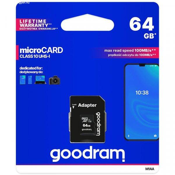 Goodram microSDHC 64GB Class 10 memóriakártya SD adapterrel Artisjus
matricával - M1AA-0640R12