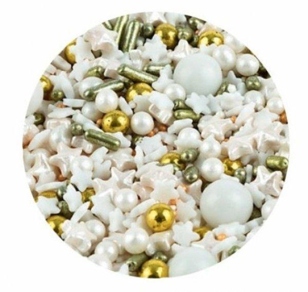 Fehér-arany karácsonyi cukor konfetti mix 200 g