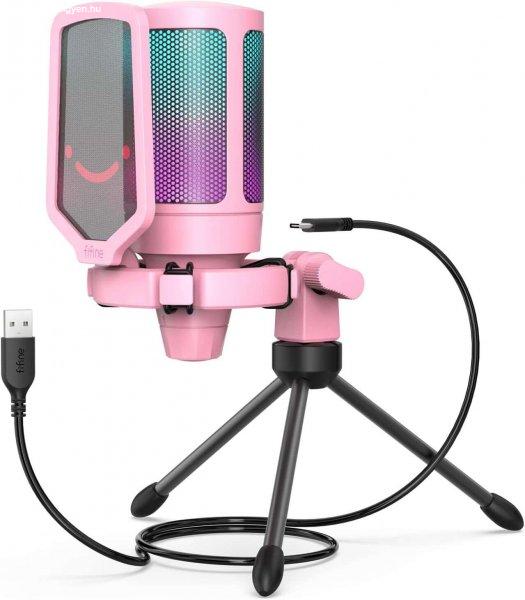 Fifine AmpliGame A6V RGB Mikrofon - Rózsaszín