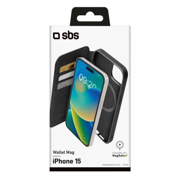 SBS Book Wallet Apple iPhone 15 Magsafe Flip Tok - Fekete