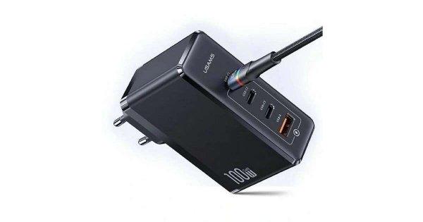 USAMS PD T50 3x USB-C / USB-A Hálózati töltő - Fekete (100W)