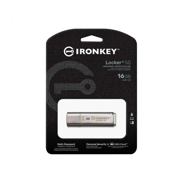 Kingston IronKey Locker+ 50 USB pendrive 16 GB USB A típus 3.2 Gen 1 (3.1 Gen
1) Ezüst