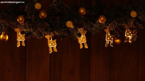 Karácsonyi LED fényfüzér dekoráció, fém szarvasos, elemes, 6+18h, 10LED,
3000K, 2xAA