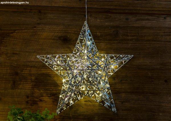 Karácsonyi LED ablakdísz, csillag, fém, elemes