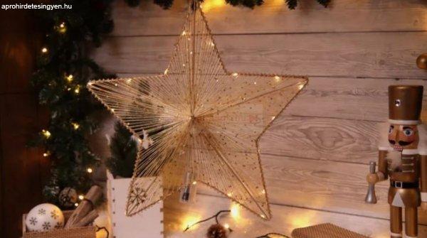 LED karácsonyi csillag,arany,fém,elemes