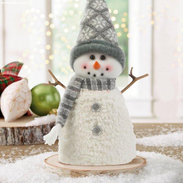 Karácsonyi hóember dekor - bot kezekkel, sapkában - 35 x 22 cm