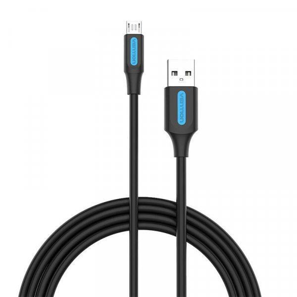 USB 2.0 A – Micro-B 3A, 0,25 m-es szellőzős COLBC fekete kábel