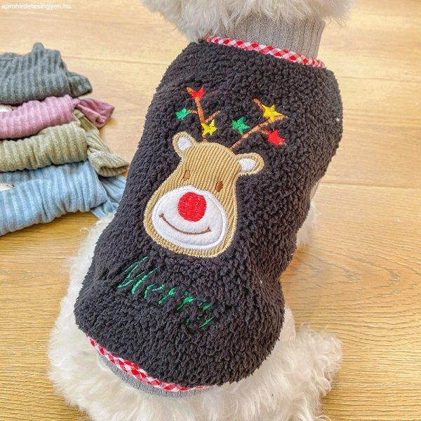 Kutyaruha - Karácsonyi Mellény - Rénszarvas mintával, fekete színben