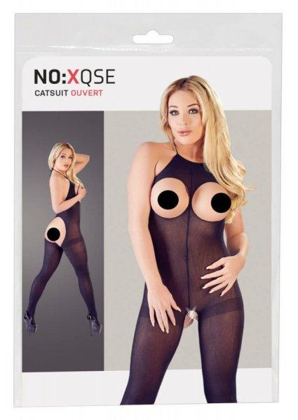 NO:XQSE - nyitott, nyakpántos szexoverall - fekete (S-L)