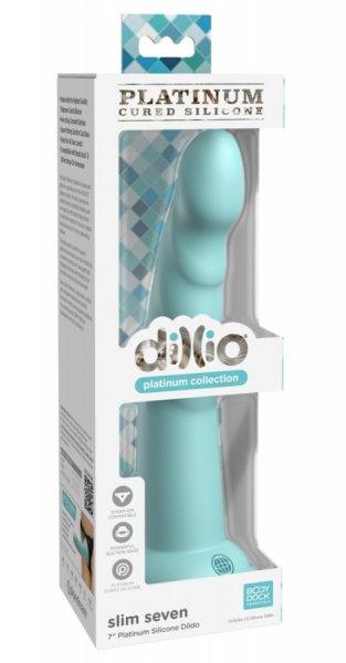 Dillio Slim Seven - tapadótalpas makkos stimuláló dildó (20cm) - türkiz