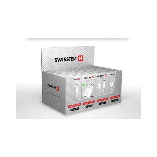 Swissten - hálózati töltő adapter + kábel box (5 X 2,1A halózati töltő,
5 x lightning kábel, 5 x Type-C kábel, 5 x mikro USB kábel)