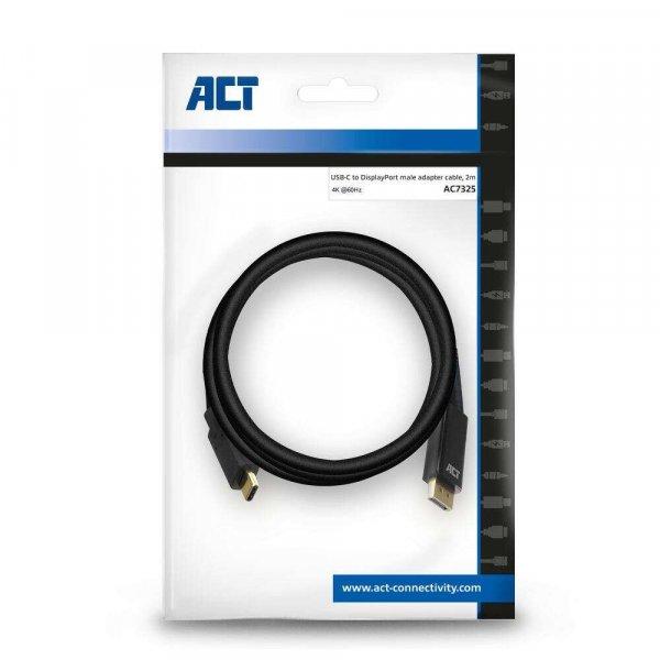 ACT AC7325 video átalakító kábel 2 M USB C-típus DisplayPort Fekete