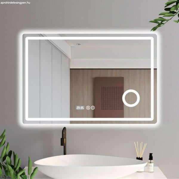 Gant 120 cm széles fali szögletes LED okostükör kozmetikai tükörrel,
ambient világítással, érintőkapcsolóval, digitális órával és
páramentesítő funkcióval