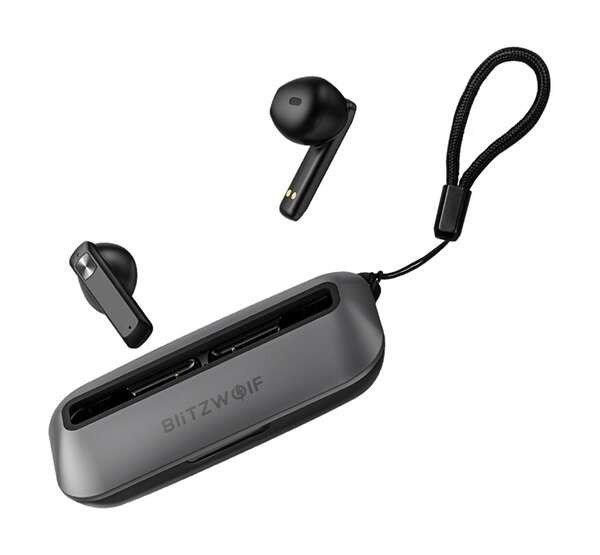 BLITZWOLF bluetooth fülhallgató SZTEREO (v5.0, TWS, mikrofon, IPX4 vízálló,
zajszűrő + töltőtok) FEKETE