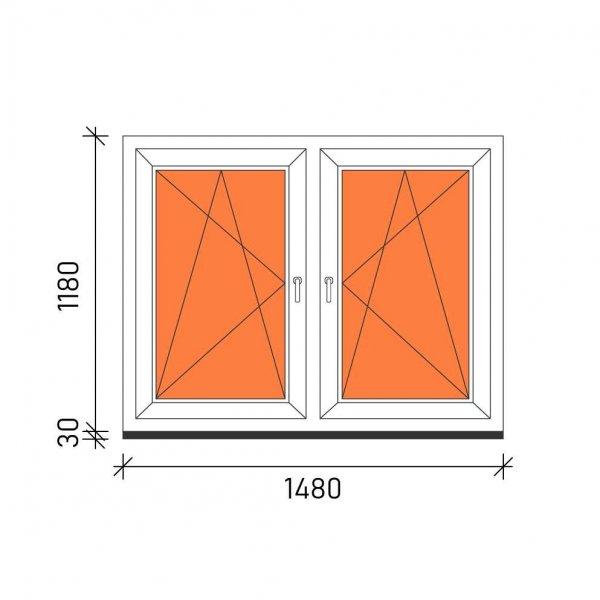 150×120 Tokosztott műanyag ablak 3 rétegű üveggel