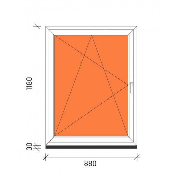 90×120 Bukó-nyíló műanyag ablak 3 rétegű üveggel